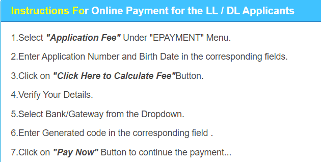 Driving Licence Online Apply Fees